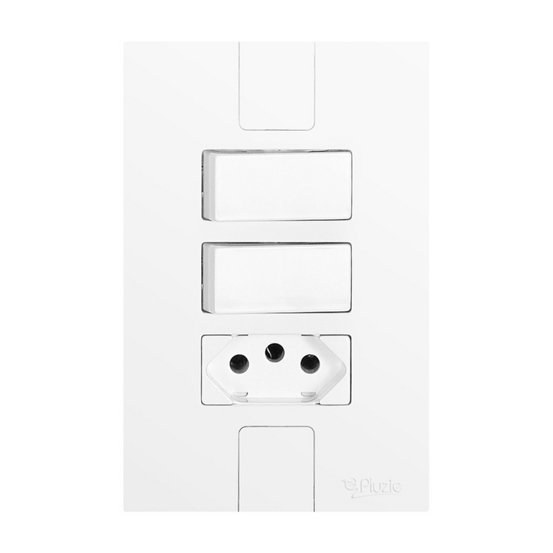 Interruptor 2 Teclas Simples + Tomada 2 Pinos + Terra 10A 250V Caprice - Pluzie