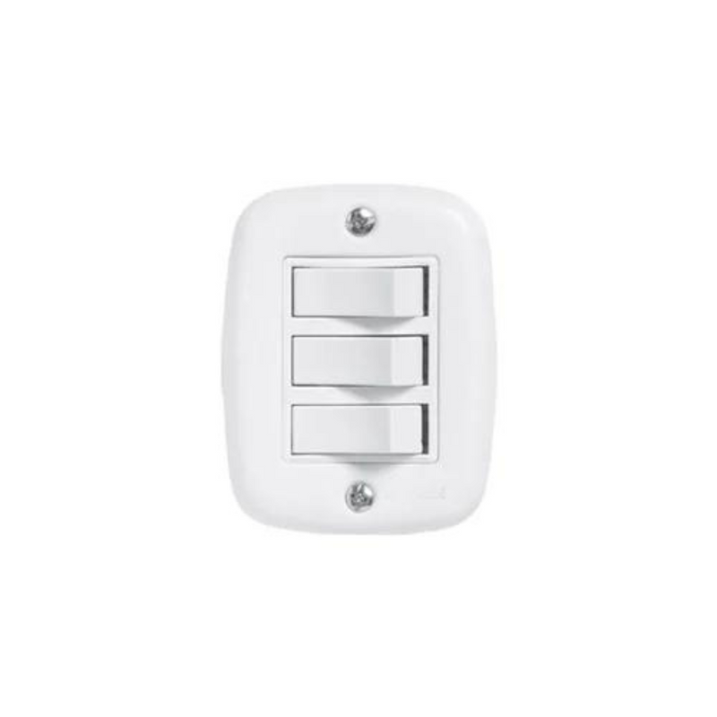 Interruptor 3 Teclas Simples 10A 250V SobrePlus Branco - Pluzie